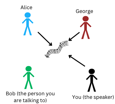 A diagram indicating that Alice, George, and yourself like the song, but not Bob.